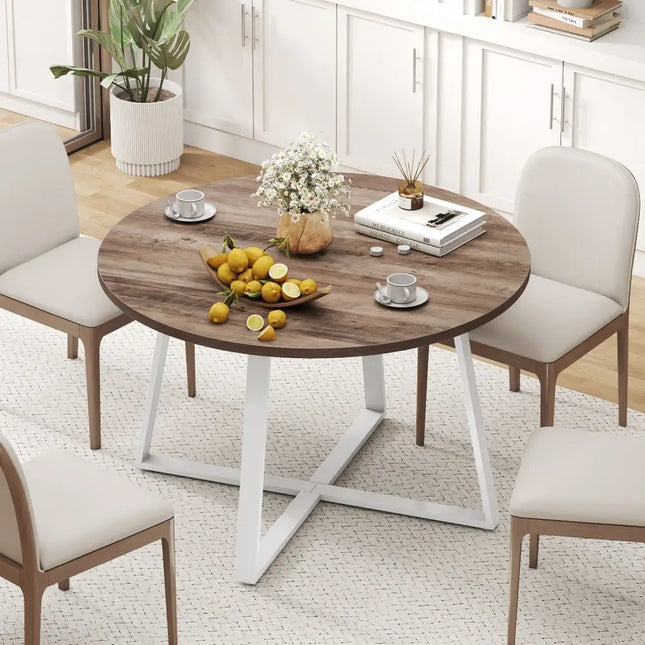 47 Inch Round Dining Table with Stable X-shaped Base and Round Thickened Tabletop-Natural Costway