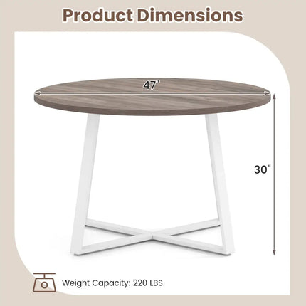 47 Inch Round Dining Table with Stable X-shaped Base and Round Thickened Tabletop-Natural Costway