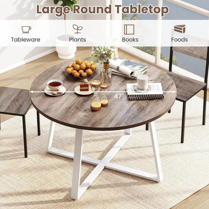 47 Inch Round Dining Table with Stable X-shaped Base and Round Thickened Tabletop-Natural Costway