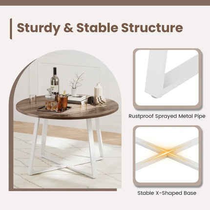 47 Inch Round Dining Table with Stable X-shaped Base and Round Thickened Tabletop-Natural Costway