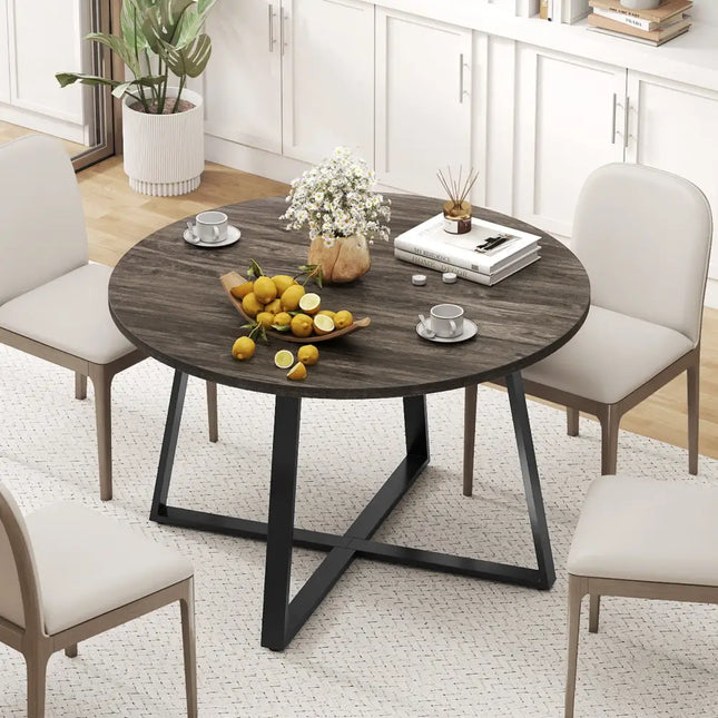 47 Inch Round Dining Table with Stable X-shaped Base and Round Thickened Tabletop-Grey Costway