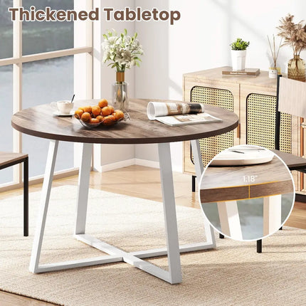 47 Inch Round Dining Table with Stable X-shaped Base and Round Thickened Tabletop-Natural Costway