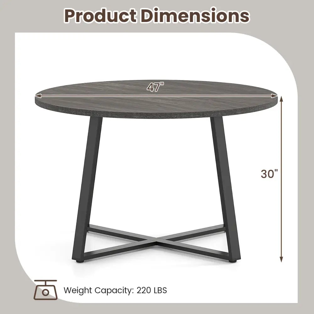 47 Inch Round Dining Table with Stable X-shaped Base and Round Thickened Tabletop-Grey - Gray - Dining Tables