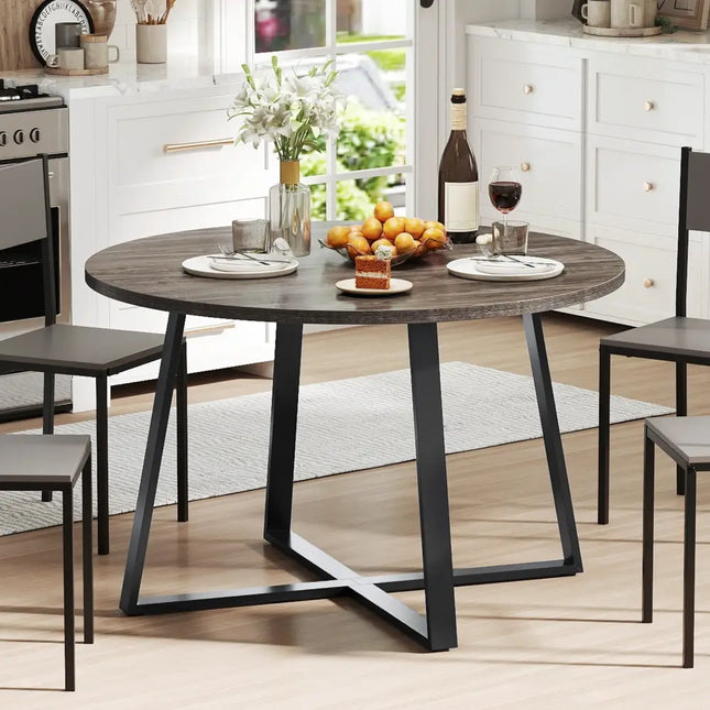 47 Inch Round Dining Table with Stable X-shaped Base and Round Thickened Tabletop-Grey Costway