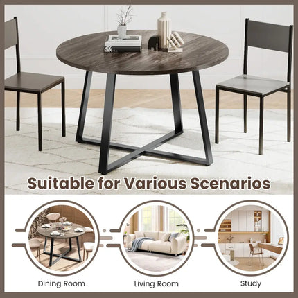 47 Inch Round Dining Table with Stable X-shaped Base and Round Thickened Tabletop-Grey Costway