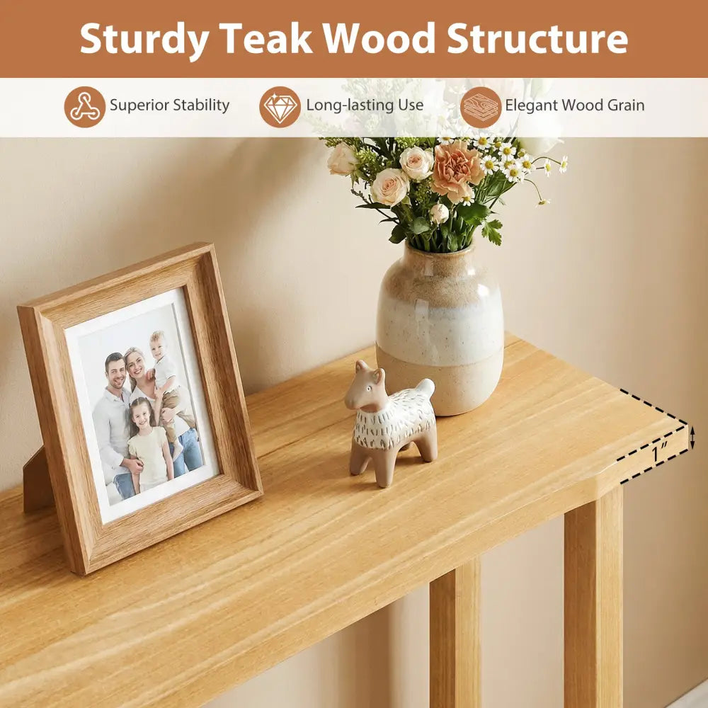 47 Inch Solid Wood Console Table with Teak Wood Frame and Storage Shelf - Natural - Console Tables