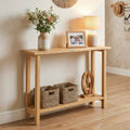 47 Inch Solid Wood Console Table with Teak Wood Frame and Storage Shelf - Natural - Console Tables