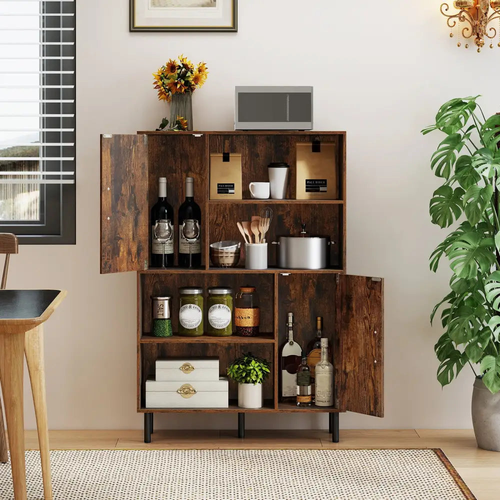 47 Inch Storage Cabinet Freestanding Bookcase with 2 Doors and 4 Open Shelves-Rustic Brown - Rustic Brown - Bookcases