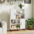 47 Inch Storage Cabinet Freestanding Bookcase with 2 Doors and 4 Open Shelves-White - White - Bookcases