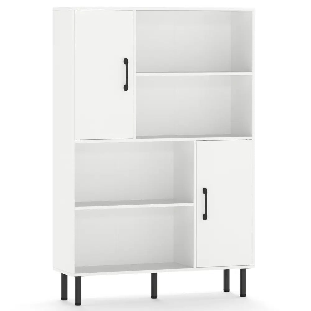 47 Inch Storage Cabinet Freestanding Bookcase with 2 Doors and 4 Open Shelves-White - White - Bookcases