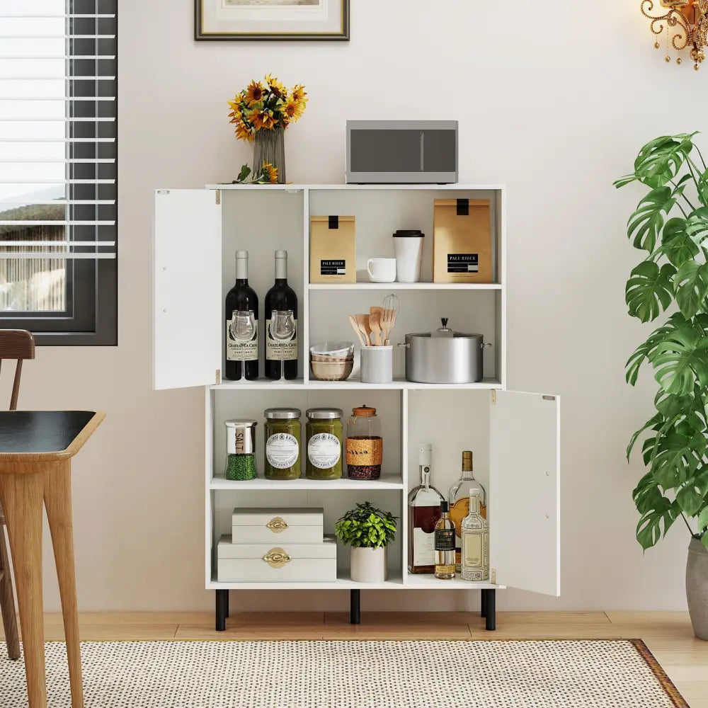 47 Inch Storage Cabinet Freestanding Bookcase with 2 Doors and 4 Open Shelves-White - White - Bookcases