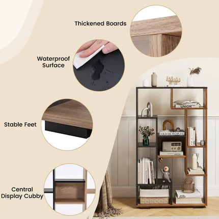 47-Inch Tall Bookshelf for Home Office Living Room-Natural & Black Costway