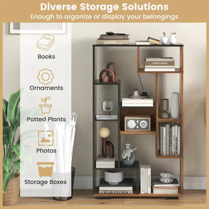 47-Inch Tall Bookshelf for Home Office Living Room-Natural & Black Costway