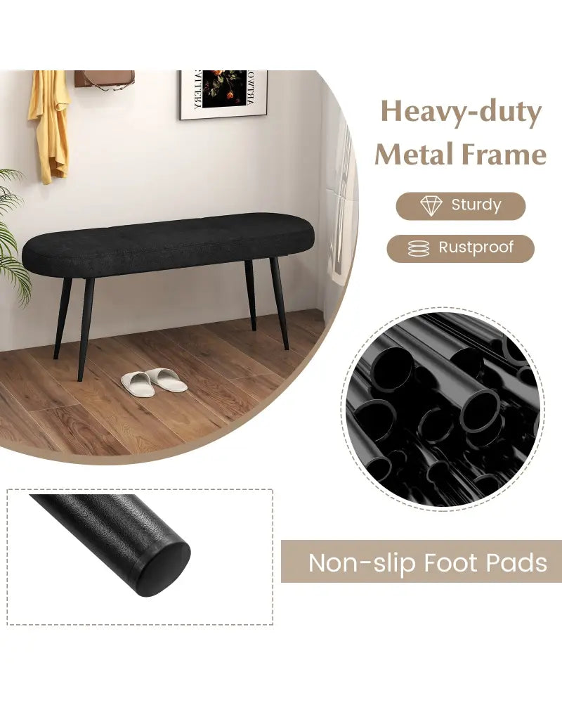 47 Inch Upholstered Entryway Bench with Heavy-duty Metal Frame-Black - Black - Shoe Racks & Storage Benches
