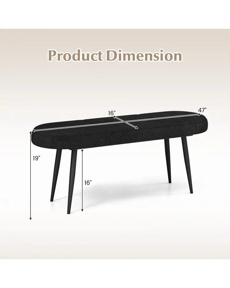 47 Inch Upholstered Entryway Bench with Heavy-duty Metal Frame-Black - Black - Shoe Racks & Storage Benches