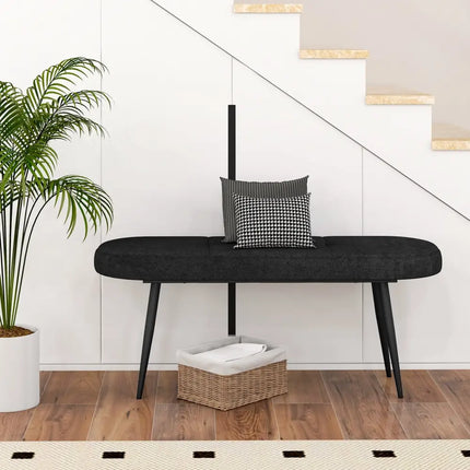 47 Inch Upholstered Entryway Bench with Heavy-duty Metal Frame-Black - Black - Shoe Racks & Storage Benches