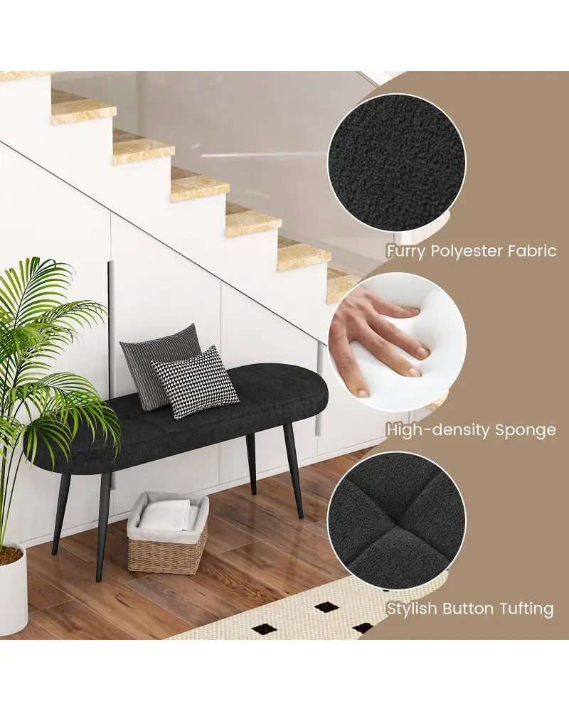 47 Inch Upholstered Entryway Bench with Heavy-duty Metal Frame-Black - Black - Shoe Racks & Storage Benches