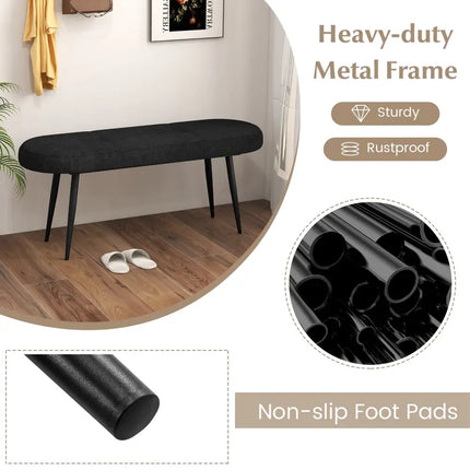 47 Inch Upholstered Entryway Bench with Heavy-duty Metal Frame-Black - Black - Shoe Racks & Storage Benches