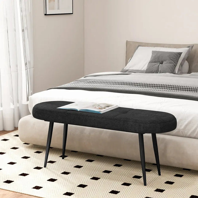 47 Inch Upholstered Entryway Bench with Heavy-duty Metal Frame-Black - Black - Shoe Racks & Storage Benches