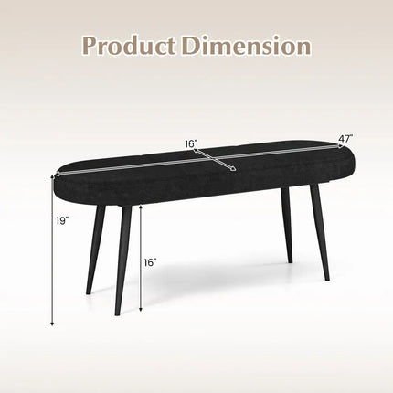 47 Inch Upholstered Entryway Bench with Heavy-duty Metal Frame-Black - Black - Shoe Racks & Storage Benches