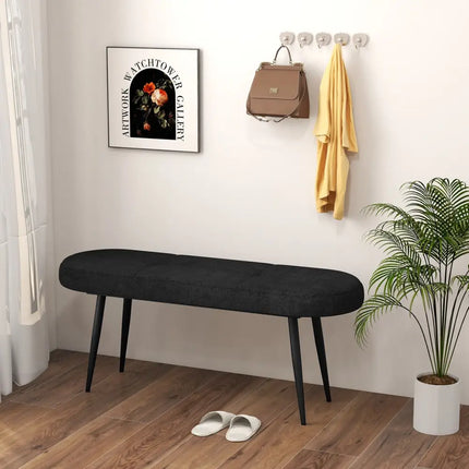47 Inch Upholstered Entryway Bench with Heavy-duty Metal Frame-Black - Black - Shoe Racks & Storage Benches