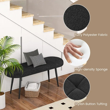 47 Inch Upholstered Entryway Bench with Heavy-duty Metal Frame-Black - Black - Shoe Racks & Storage Benches