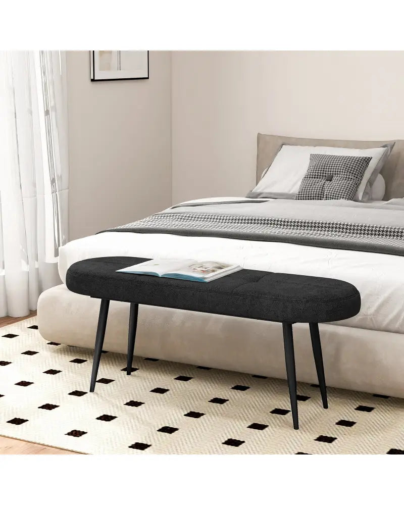 47 Inch Upholstered Entryway Bench with Heavy-duty Metal Frame-Black - Black - Shoe Racks & Storage Benches