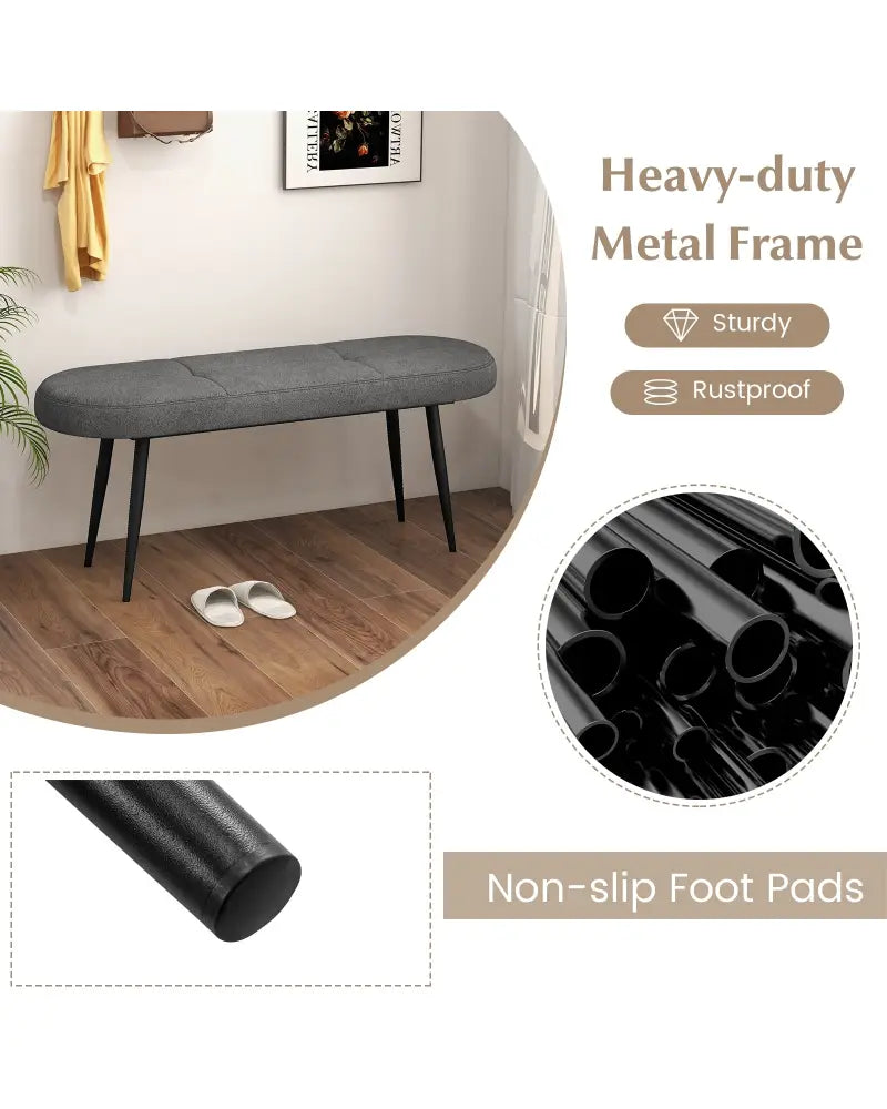 47 Inch Upholstered Entryway Bench with Heavy-duty Metal Frame-Gray - Gray - Shoe Racks & Storage Benches