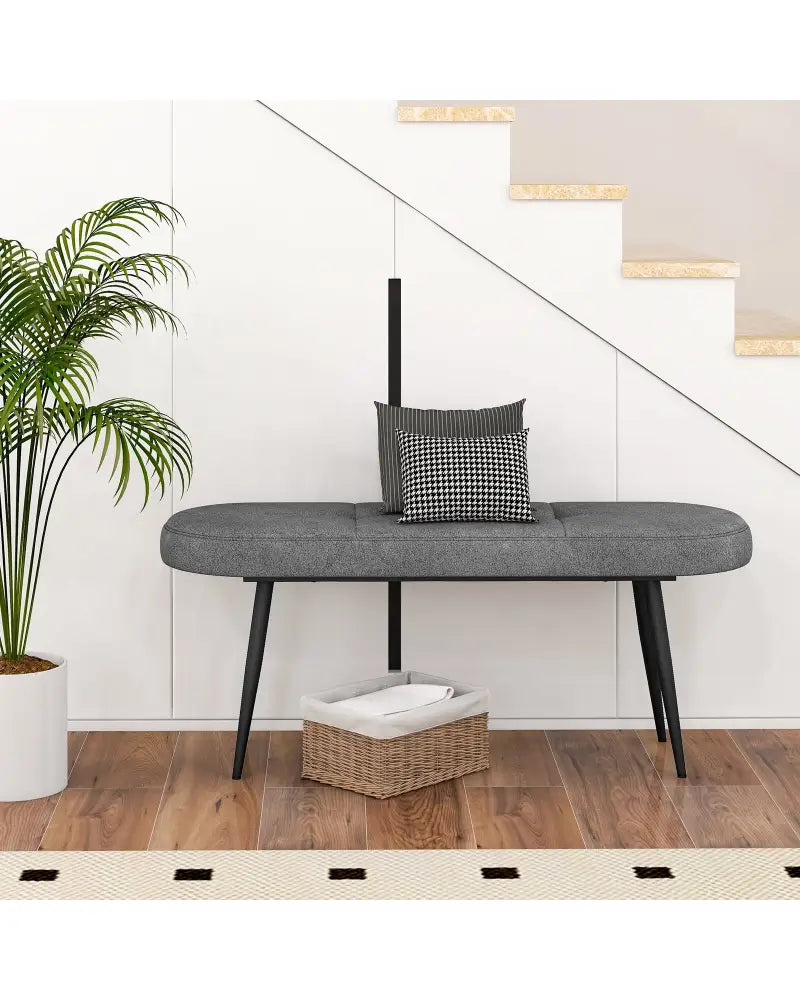 47 Inch Upholstered Entryway Bench with Heavy-duty Metal Frame-Gray - Gray - Shoe Racks & Storage Benches