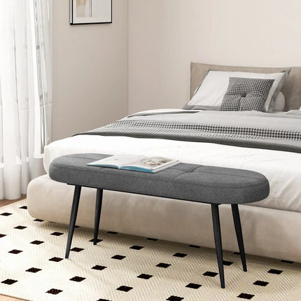 47 Inch Upholstered Entryway Bench with Heavy-duty Metal Frame-Gray - Gray - Shoe Racks & Storage Benches