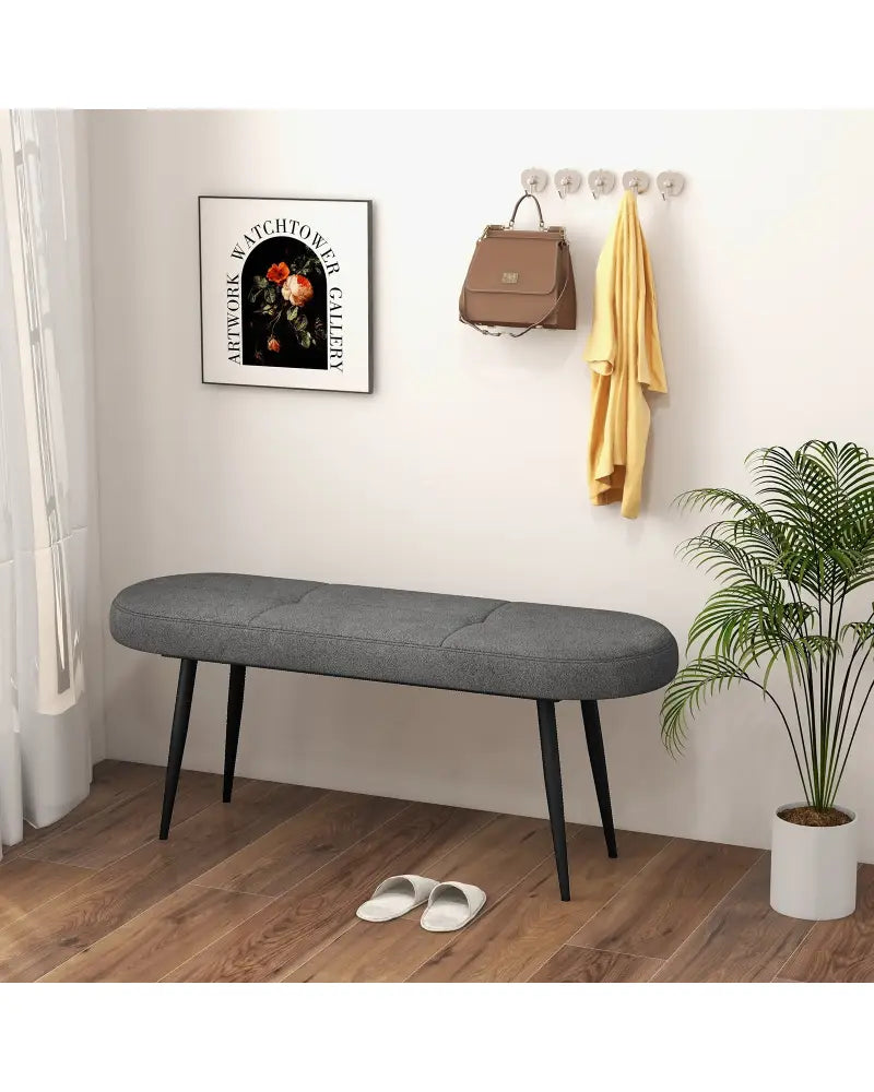 47 Inch Upholstered Entryway Bench with Heavy-duty Metal Frame-Gray - Gray - Shoe Racks & Storage Benches