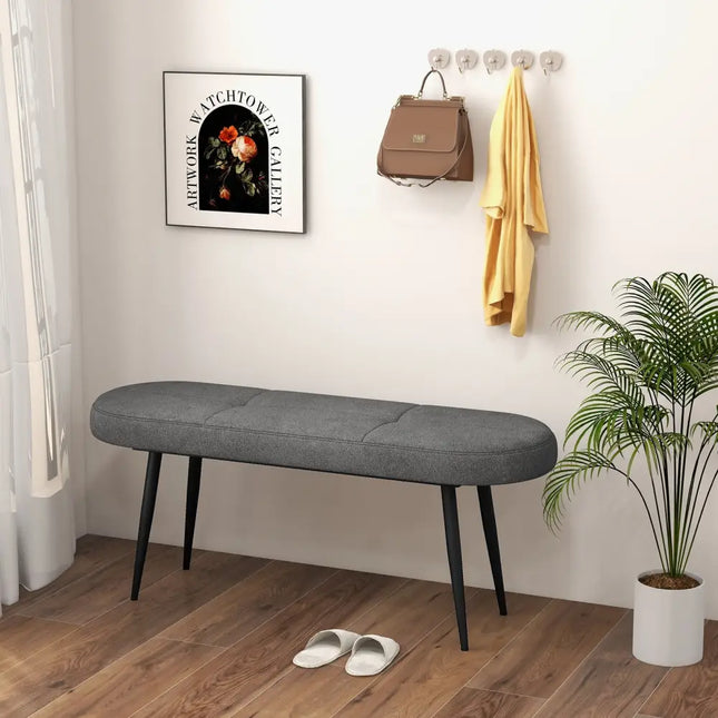 47 Inch Upholstered Entryway Bench with Heavy-duty Metal Frame-Gray - Gray - Shoe Racks & Storage Benches