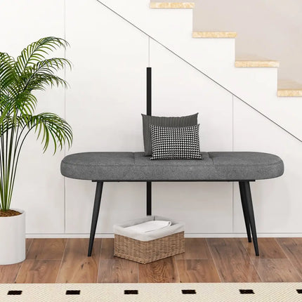 47 Inch Upholstered Entryway Bench with Heavy-duty Metal Frame-Gray - Gray - Shoe Racks & Storage Benches
