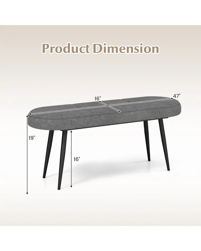 47 Inch Upholstered Entryway Bench with Heavy-duty Metal Frame-Gray - Gray - Shoe Racks & Storage Benches