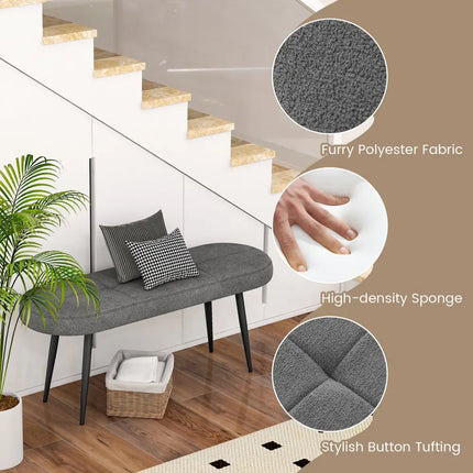 47 Inch Upholstered Entryway Bench with Heavy-duty Metal Frame-Gray - Gray - Shoe Racks & Storage Benches