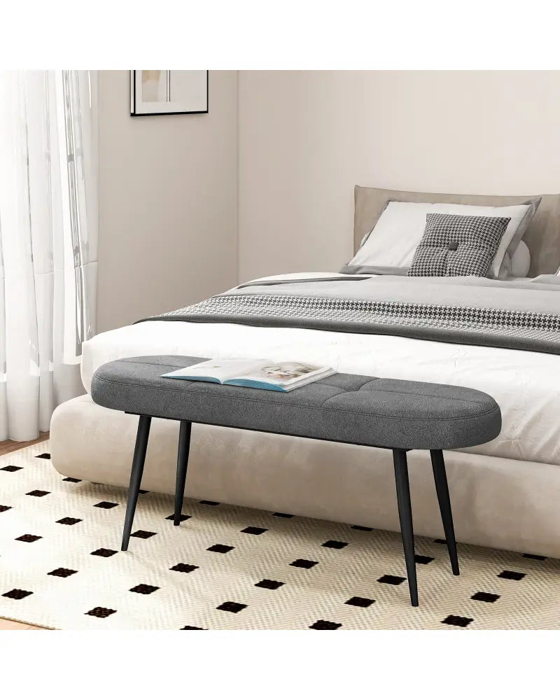 47 Inch Upholstered Entryway Bench with Heavy-duty Metal Frame-Gray - Gray - Shoe Racks & Storage Benches
