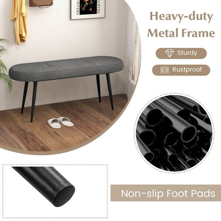 47 Inch Upholstered Entryway Bench with Heavy-duty Metal Frame-Gray - Gray - Shoe Racks & Storage Benches