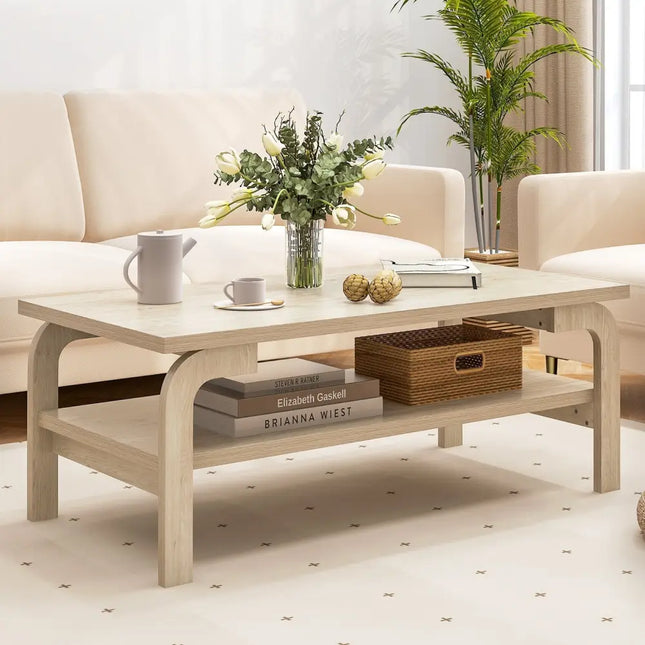 47 Inches Accent Rectangular Coffee Table for Living Room-Natural Costway