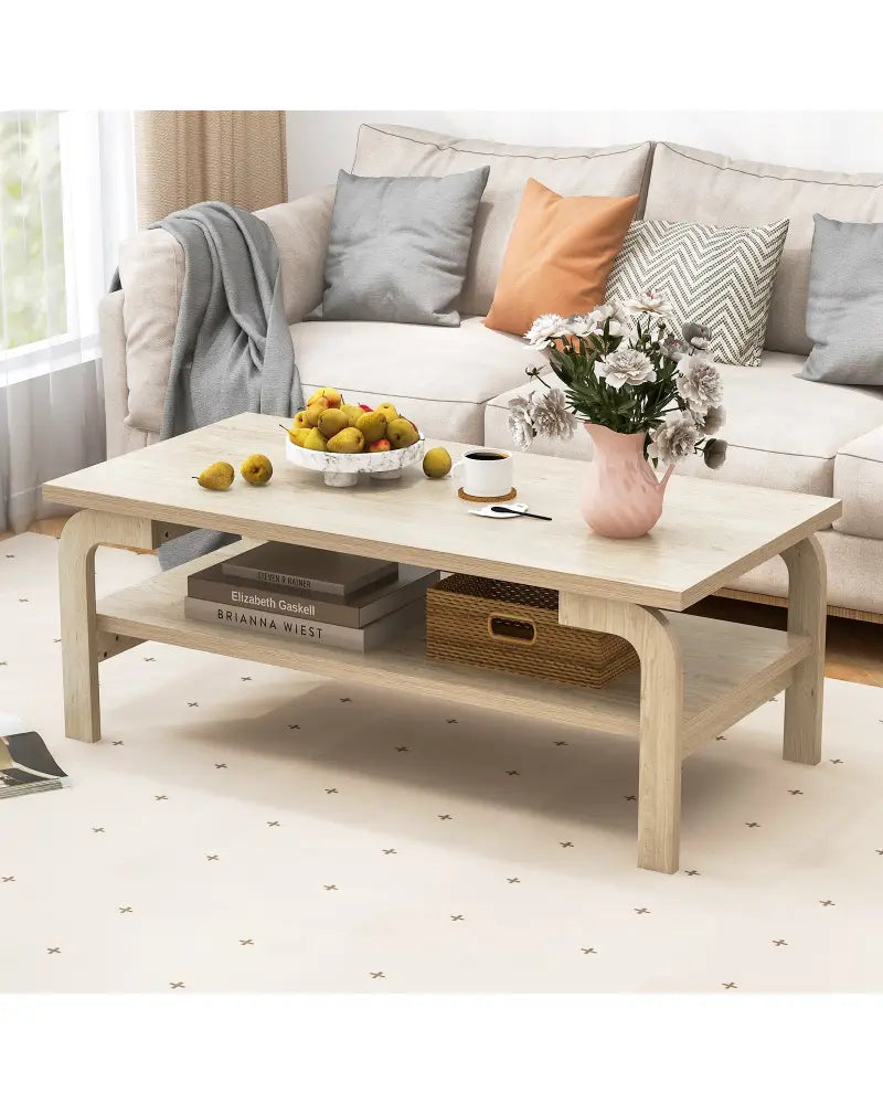 47 Inches Accent Rectangular Coffee Table for Living Room-Natural - Natural - Coffee Tables