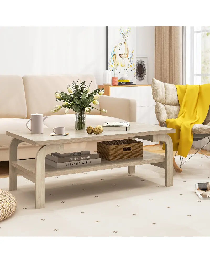 47 Inches Accent Rectangular Coffee Table for Living Room-Natural - Natural - Coffee Tables