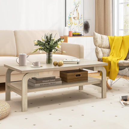 47 Inches Accent Rectangular Coffee Table for Living Room-Natural Costway