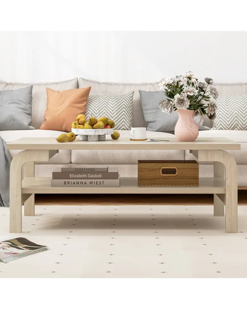 47 Inches Accent Rectangular Coffee Table for Living Room-Natural - Natural - Coffee Tables