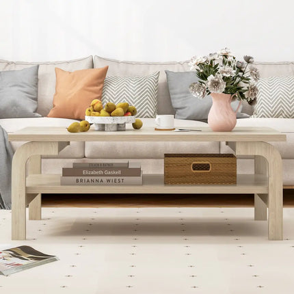 47 Inches Accent Rectangular Coffee Table for Living Room-Natural Costway