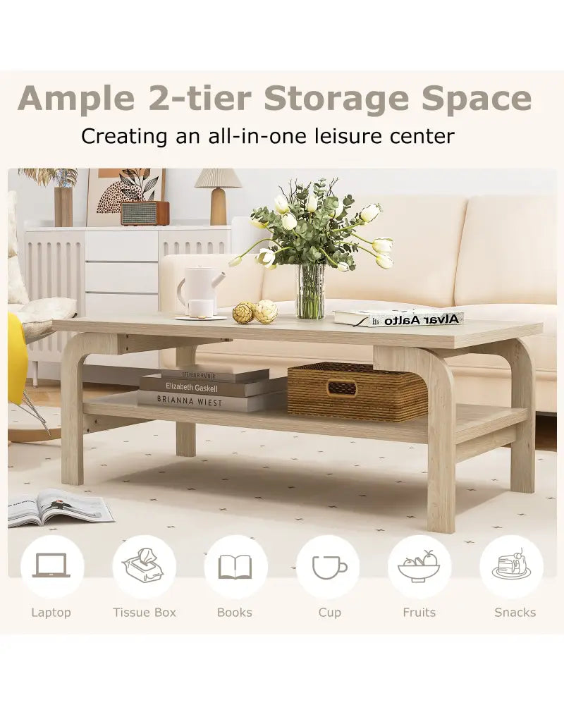 47 Inches Accent Rectangular Coffee Table for Living Room-Natural - Natural - Coffee Tables
