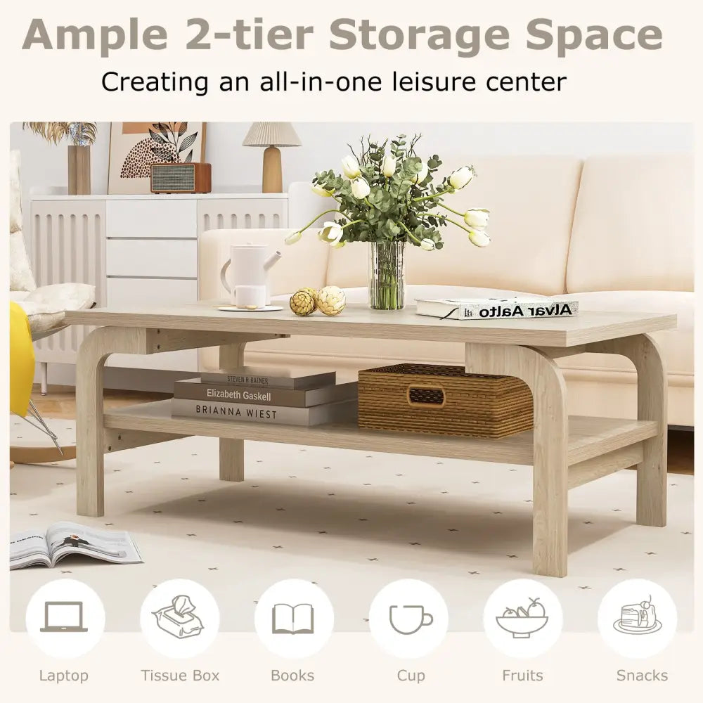 47 Inches Accent Rectangular Coffee Table for Living Room-Natural - Natural - Coffee Tables