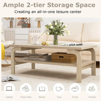 47 Inches Accent Rectangular Coffee Table for Living Room-Natural Costway