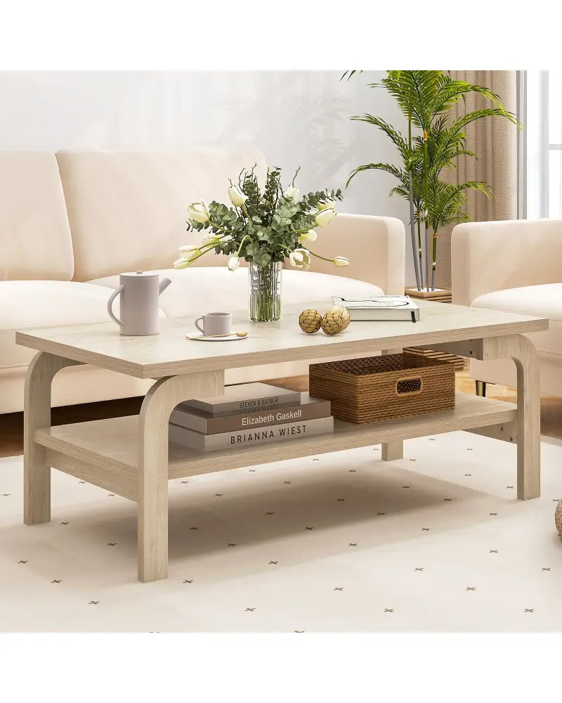 47 Inches Accent Rectangular Coffee Table for Living Room-Natural - Natural - Coffee Tables