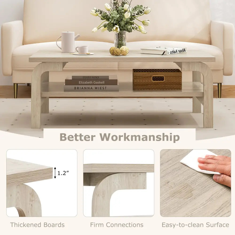 47 Inches Accent Rectangular Coffee Table for Living Room-Natural - Natural - Coffee Tables