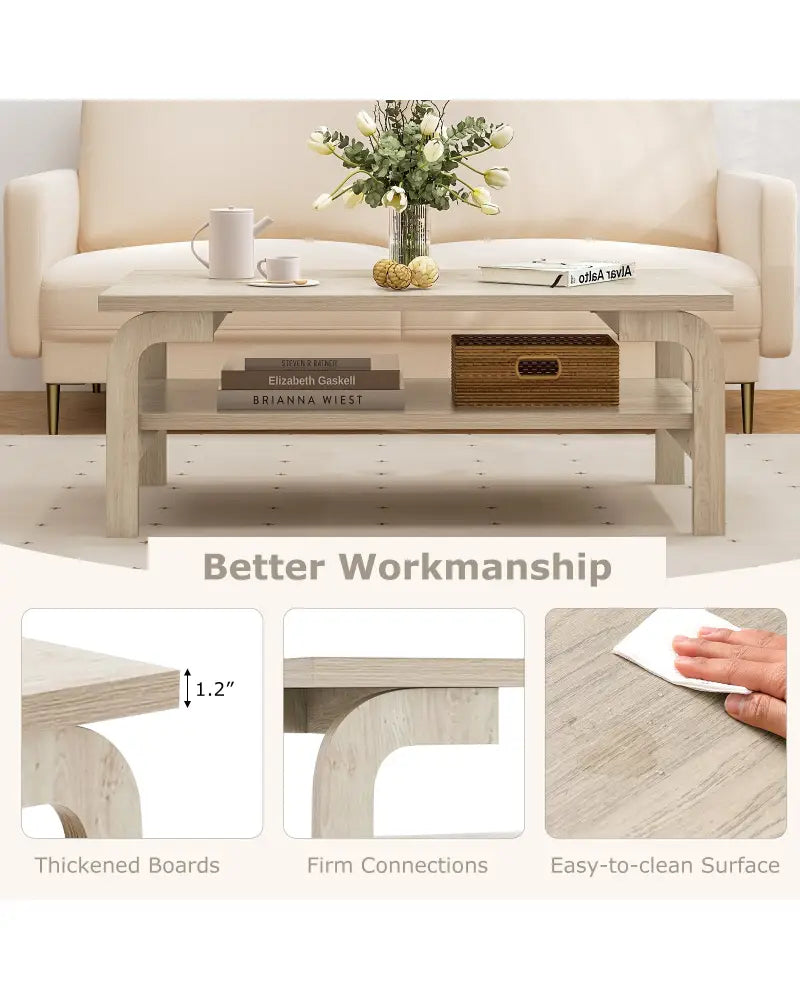 47 Inches Accent Rectangular Coffee Table for Living Room-Natural - Natural - Coffee Tables