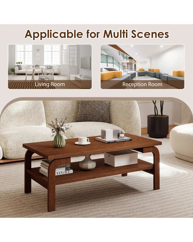 47 Inches Accent Rectangular Coffee Table for Living Room-Walnut - Walnut - Coffee Tables